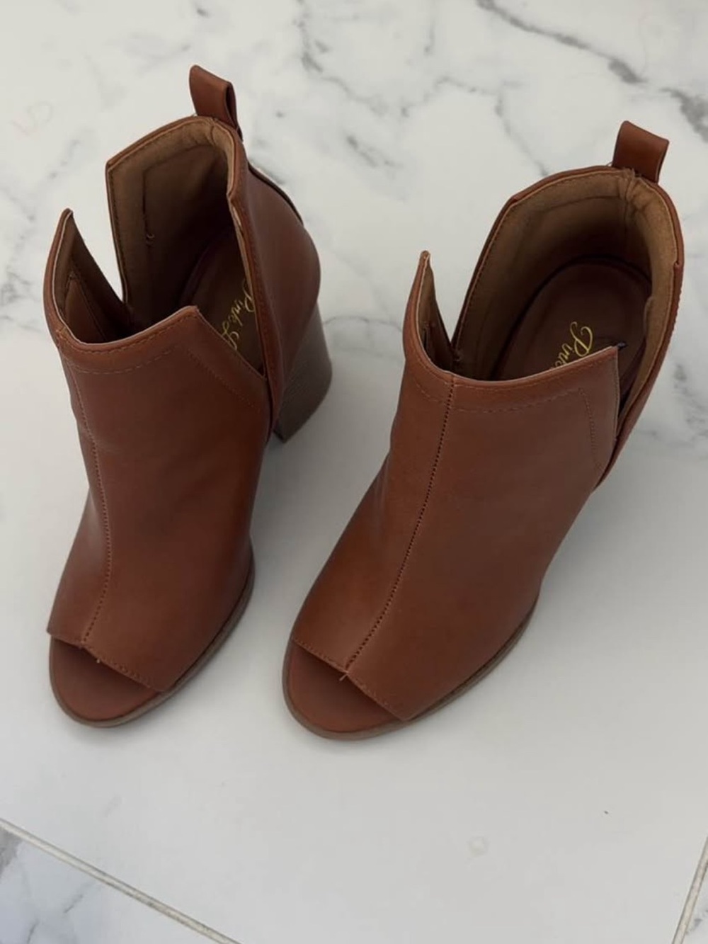 Pink Lily Brown Open-Toe Block Heel Mules